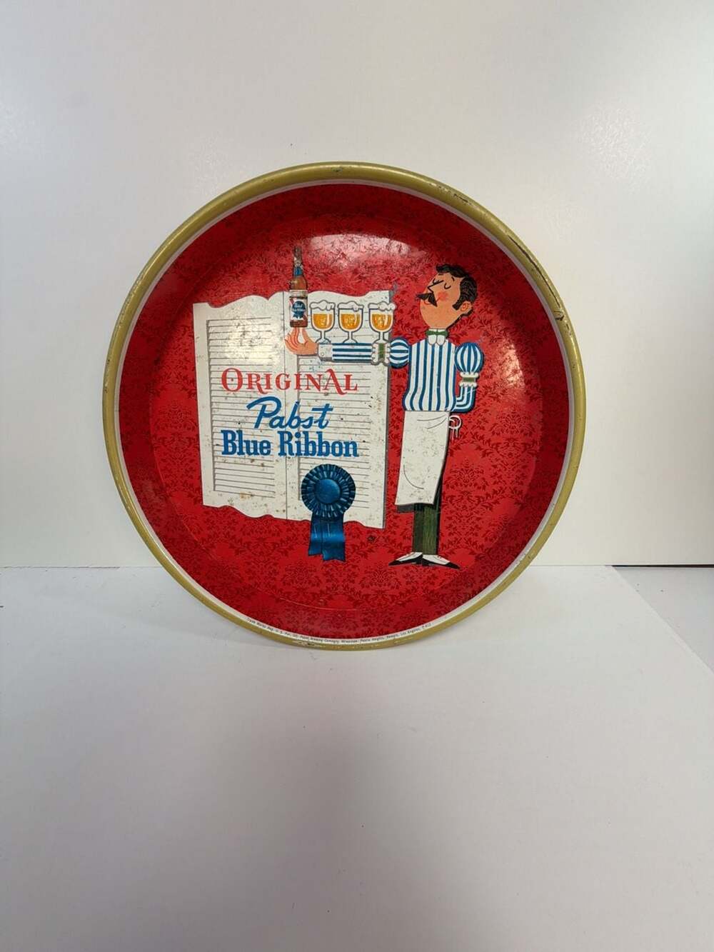 Vintage Pabst‎ Blue Ribbon Beer Metal Serving Tray 13 Inch